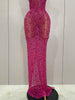 Sexy Sparkly Crystal Diamonds Mesh See Through Long Dress Women Elegant Party Costume Singer Stage Performance Outfit