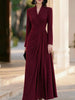 Women V Neck Long Sleeve Maxi Dress Elegant Ruched Waist Wrap Party Evening Gown Formal Cocktail Wedding Guest Dress