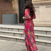 Solid Long Dress Women Flare Sleeve A Line Dresses Casual Ruffles Midi Waist Vestidos V Neck Office Lady Slight Strech