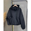 Black Hooded Windproof Windbreaker For Women Spring Autumn Casual Large Size Drawstring Trench Coat Loose Zipper Lined Jackets