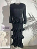 Long Pleated Dress Women Round Neck Solid Color Ruffles Cake Belt Dresses Multi-layer Female Elegant Clothing 2R6863