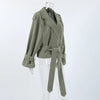 Women's Lace Up Cropped Trench Coat Lapel Long Sleeve Solid Loose Jacket Autumn Winter Female Street Outerwear