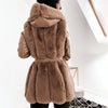 Women Autumn Winter Warm Faux Fur Coat Thick Women Long Coat Hooded Zipper Women Warm Coat with Belt Casaco Feminino