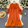 African Women's Pleated Dress Stereo Flower Loose Large Size Stretchy Temperament Long Dress Middle East Wrinkle-Free