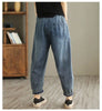 High waisted Women's Jeans Spring Autumn Loose Splicing Elastic waist Harem pants Women Casual Denim Nine points Pants