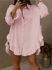 Solid Mini Party Prom White Mini Dresses Women Falbala Lapel Long Sleeve Casual Shirts Casual Vintage Blouses