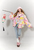 Women's Y2K Sweet Playful Loose Lapel Bomber Jacket Original All over Graphic down Filled Streetwear