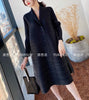 Pleated Triple Button Long Sleeve Lapel Dress Women Spring Korean Causal Elegant Clothes