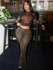 Sexy 2 Piece Set Women See Through Midnight Party Full Sleeve Crop Tops+Pants Matching Clubwear Skinny Autumn Outfits