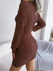 V Neck Casual Short Knit Dress Autumn Winter Women Solid Long Sleeve Dress Lady Khaki Bodycon Knitted Dresses