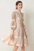 French Elegant Lace Splicing Waist Lantern Sleeve Dress Vintage High Collar Princess Dress Organza Cocktail Women's Wear