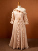 African Women A Line Chiffon Dress One Shoulder Puff Sleeve Pleated Ruffles Layered 3D Flower Wedding Guest Occasion Event