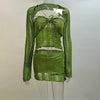 Sexy Sequined Knitted Sweater Party Dresses 3 Piece Skirt Sets Womens Outfits Flare Long Sleeve See Through Clue Wear Dress