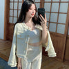 Korean Plaid Tweed Jacket Women White Round Neck Cropped Tassel Coat Autumn Single Breasted Office Lady Outwear