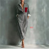 Autumn Striped Print Shirt Dress For Women Casual Turn Down Collar Color Blocking Pocket Long Dresses Graceful Robe