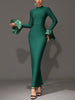 Women Elegant Evening Club Party Trumpet Long Sleeves Sexy Turtleneck Tight Maxi Bandage Dress Black Vestido