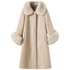 Elegant Faux Fur Collar Coat Women Winter Slim Patchwork Pocket Warm Trench Street Casual Long Faux Fox Fur Outerwear