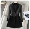 Women Stripe Stitching Woolen Blazer Coat Long Sleeve Jacket Office Ladies Work Wear Blazers Female Windbreakers Outerwear
