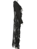 Jacquard Patchwork Long Coat Women Autumn Elegant Irregular Hem Full Sleeve Bandages Dell V-Neck Chic Streewear