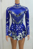 Women Sparkly Sequins Mirror Long Sleeve Mesh Sexy Mini Dress Night Party Club Dancer Performance Celebrity Stage Outfit