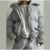 Striped Cotton Jacket Two‑piece Set Women Hooded Zip‑up Coat Wide‑leg Pants Suit Autumn Winter Daily Commute Outfit