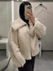 Soft Fleece Jacket For Women Elegant Oversized Lapel Long Sleeve Zipper Cropped Coat Lady Spring Casual Outerwear