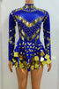 Women Sparkly Sequins Mirror Long Sleeve Mesh Sexy Mini Dress Night Party Club Dancer Performance Celebrity Stage Outfit