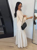 Solid Color Loose Fit Flare Sleeve Tiered Dress Crew Neck Ruffle Hem Pleated Long Maxi Dresses Spring Chic Casual Outwear