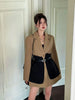 Original Design Blazer Women Loose Spliced Pocket Korean Shrug Notched Single Breasted Blazer Mujer Femal with Belt