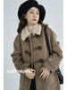 Lamb Wool Collar Duffle Coat Women Long Wool-Like Overcoat Elegant Loose Fit Warm Winter Outerwear Clothing
