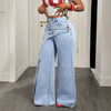 Denim Pant Women Jeans Vintage Wide Leg Long Pants High Waist Straight Trousers Y2k Streetwear Elegant Splice Work Casual Loose