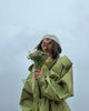 Green Lapel Belt Lace Up Long Trench Coat Women Lantern Sleeve Waist Cinching Jacket Autumn Lady Street Daily Outerwear