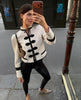 Chic Single-breasted Short Jacket Women Contrast Full Sleeve Cropped Stand Collar Napoleon Coat Lady Daily Street Wear