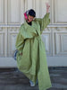 Green Belted Waist Long Coat For Women Elegant Lapel Long Sleeve Casual Jacket Lady Spring Chic Street Outerwear