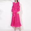 Chic Pleated Women's Dress Irregular Ruched Patchwork Design V Collar Niche Elastic Loose Lace Up Clothing 2DB1191