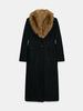Elegant Faux Fur Wool Long Coat Women Solid Full Sleeve Lapel Patchwork Waist-closed Slim Coats Female Winter Outwear