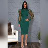 Elegant Women Floral Applique Mesh Long Sleeve Knit Ribbed Sweater Dress Autumn Winter Bodycon Dresses Vestidos