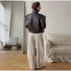 Women Leather Bomber Jackets Coats With Belt Notched Shoulder Pads Motorcycle Street Chic Short Outwear Solid Lace Up