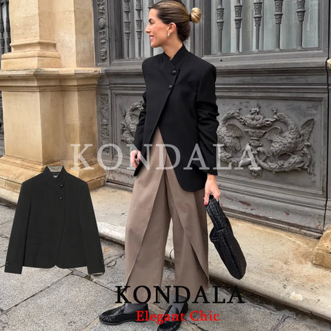 Women Black Hacking Commute Blazer Turtleneck Blazer Spring Fall Office Lady Simple Party Holiday Blazer