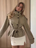 Womens Cropped Trench Coat Double Breasted Stand Collar Belted Waist Street Style Autumn Outerwear Casual Chic Shoulder Epaulets