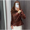Women's Crocodile Embossed Short Jacket Round Neck Long Sleeve Single Breasted Coat Vintage Y2K Streetwear Autumn Casual Outfit