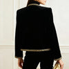Woman Fall Winter Gold Embroidered Jackets Velvet Long Sleeve Round Neck Button Christmas Holiday Ladies Coat