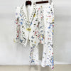 High Street Designer Runway Suit Set Women's Brilliant Digital Printed Jacket Flare Pants Suit 2pcs