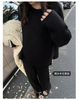 Korean Version of Soft Waxy Lazy Wind Knitting Set Gentle Round Neck Pullover Sweater Wide Leg Pants Two-piece Set Women