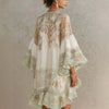 European and American Style Printed Lotus Leaf Hem Dress for Women, Vacation-Inspired, Loose Fit, Flowing, Stylish Shor