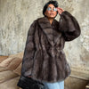 Women Elegant Fake Fur Coat Bell Sleeve Lapel Suede Surface Girdle Coats Unique Temperament Winter High Street
