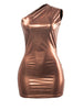 Sexy One Shoulder Bodycon Dresses For Women Solid Irregular Skinny Mini Y2K Metallic Gilding Short Mini Dress