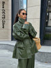 Street Waist Cinching Leather Jacket Women Loose Solid Stand Collar Zipper Pocket Jackets Spring Lady Outwear