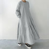Stylish Ruffled Hem Sweatshirt Dresses Autumn Crew Neck Long Sleeve Solid Color Pullover Robes Femme Maxi Vestidos