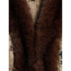 Printed Faux Fur Patchwork Jacket Women V Neck Long Sleeve Slim Cropped Coat Autumn Winter Lady Street Outwear